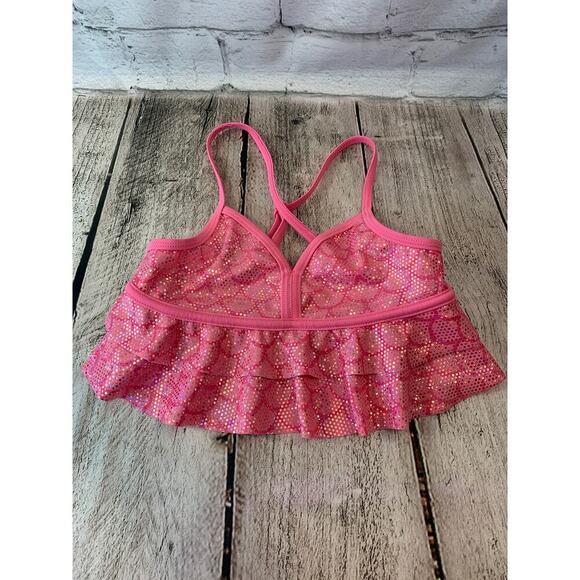 JUSTICE Girl’s Pink Silver Ruffled Tankini Top / Size: 8 - Picture 1 of 7